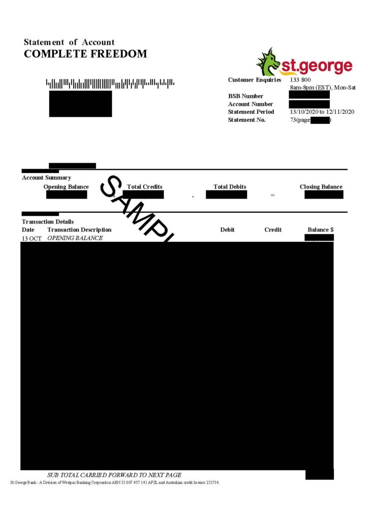St. George Bank Statement Sample