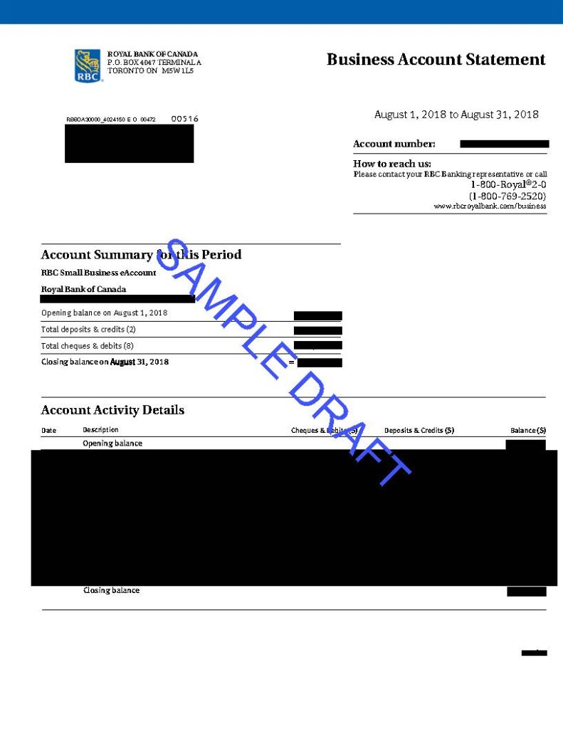 RBC Bank Statement Sample
