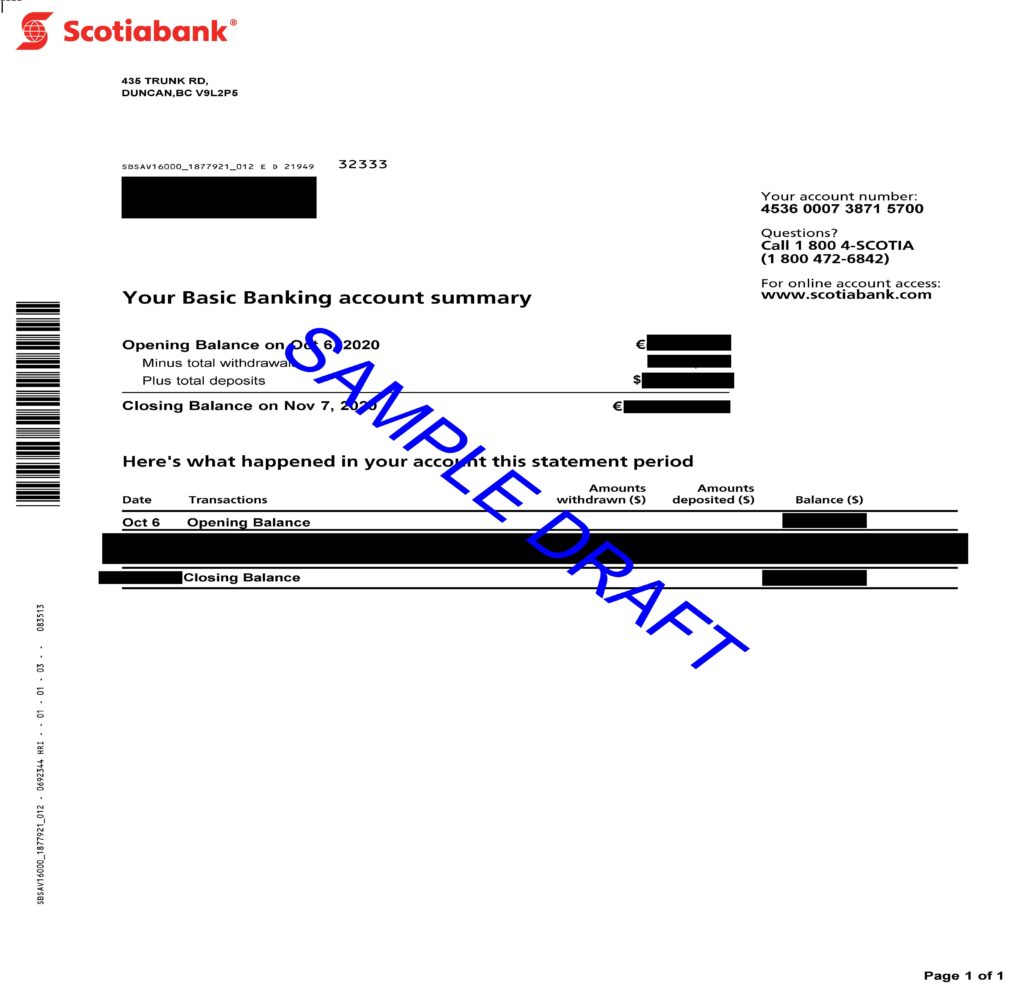 Scotiabank Statement Sample