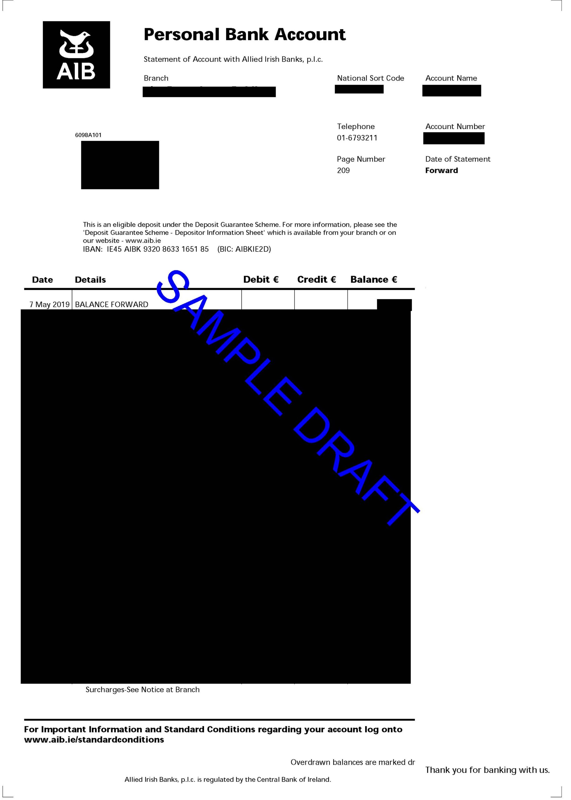 AIB Bank Statement Sample